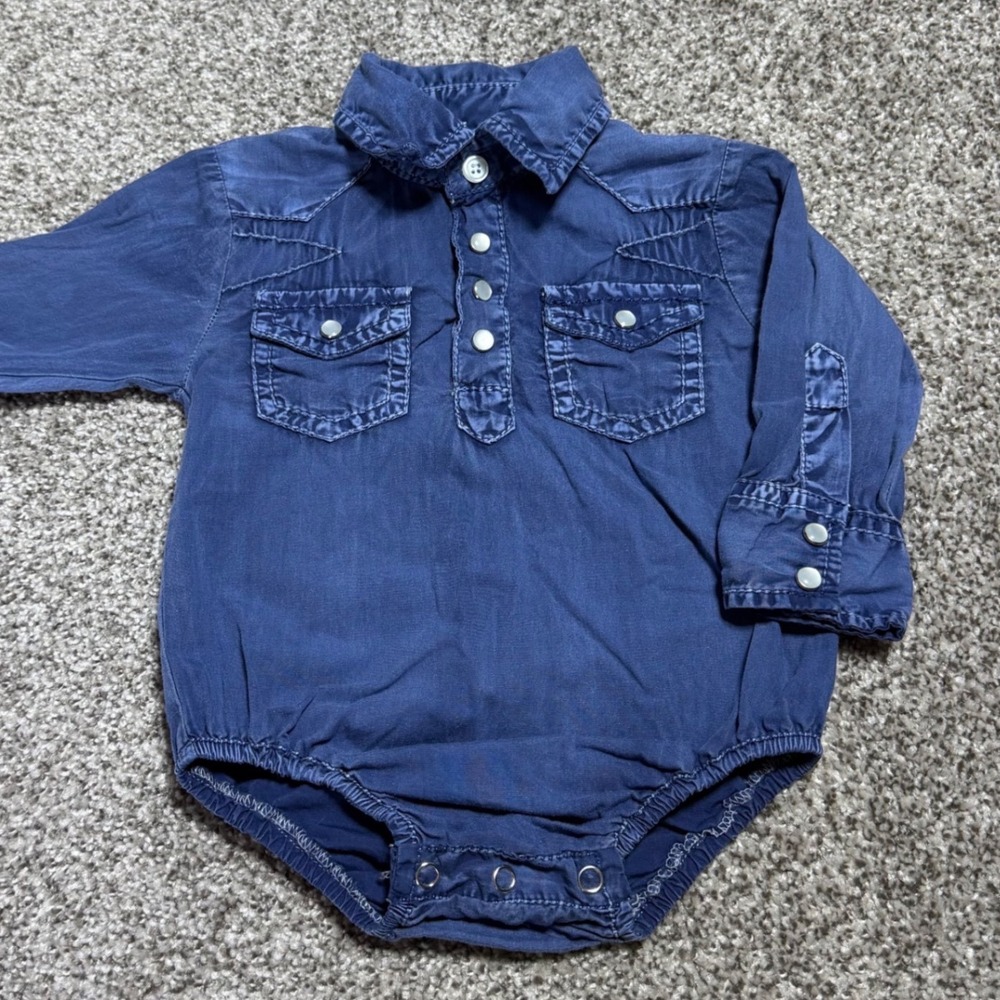 Rafter C Baby Boy 6M Western One Piece Pearl Snap Chambray Blue Rodeo Cowboy